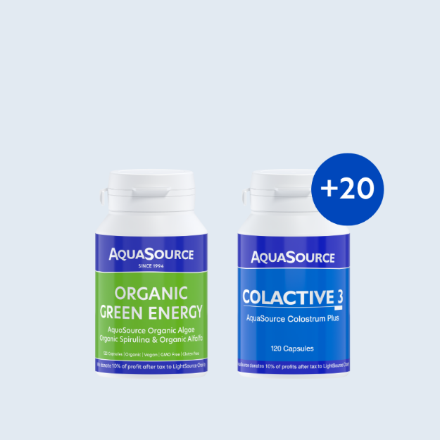 Picture of AquaSource Wellness Package -  AquaSource Organic Green Energy - 120 capsules + AquaSource ColActive 3 - 140 capsules